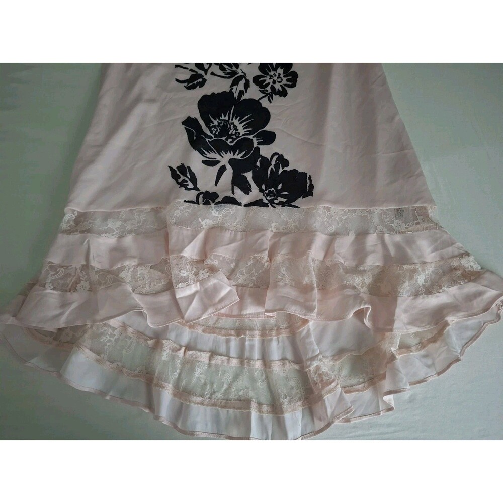Free People Long Lost Lover Maxi Slip Skirt Lace Inset Satin Flouncy Pink M EC - Picture 3 of 12